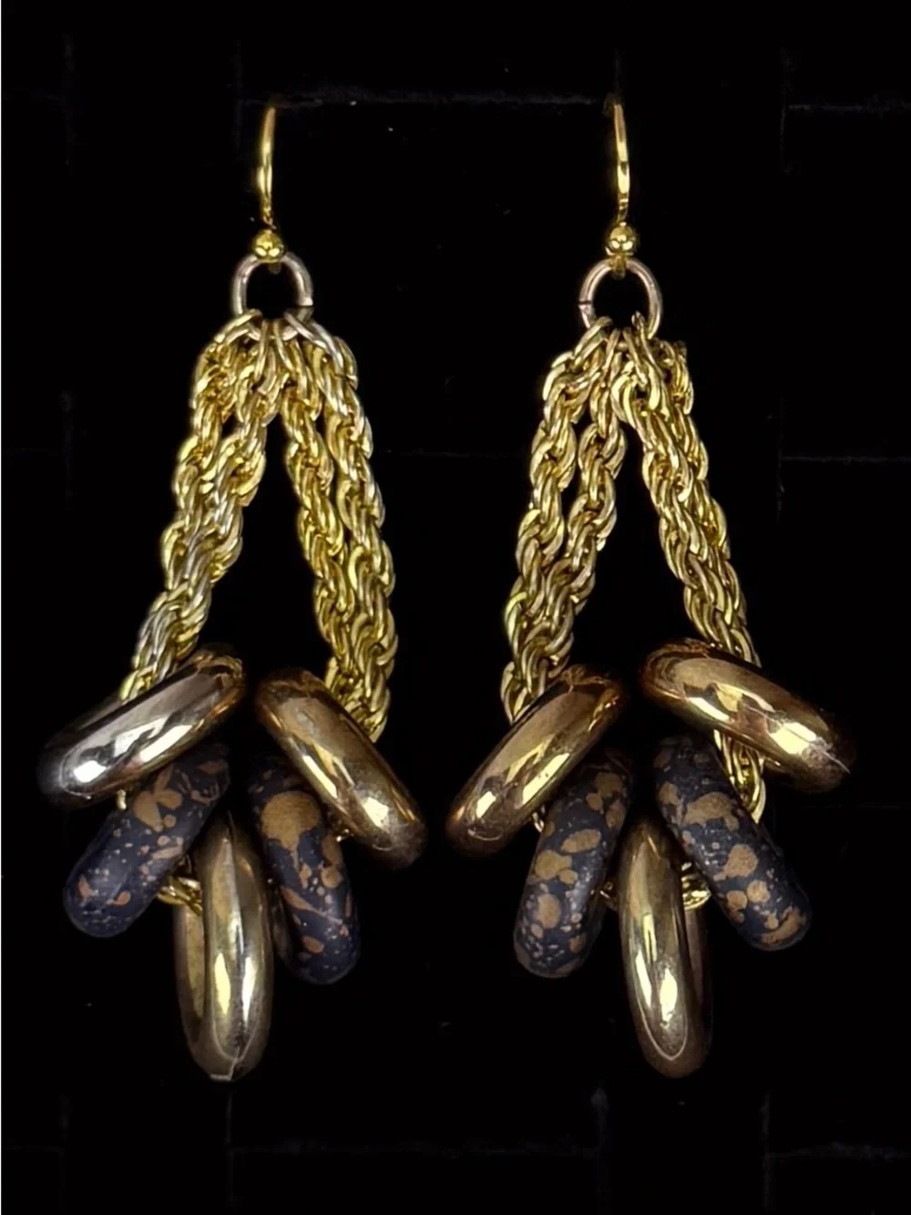 Vintage goldtone rope twisted pierced dangle earrings